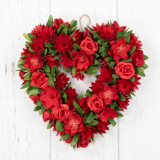15" Red Mixed Floral Artificial Valentine's Day Heart Wreath